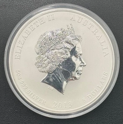 2013 Australia Lunar Series, $8 Year of the Snake, 5ozt .999 Silver in Capsule - Image 1 of 4