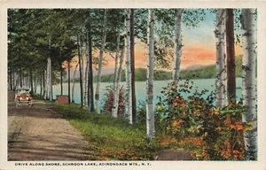 1920's NY Postcard Auto Drives Along Shore Schroon Lake UNPOSTED NY530 - Picture 1 of 2