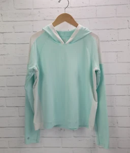 Athleta Girls Mesh Inset Long Sleeve Lightweight Hoodie Size 14 XL Aqua White - Picture 1 of 13