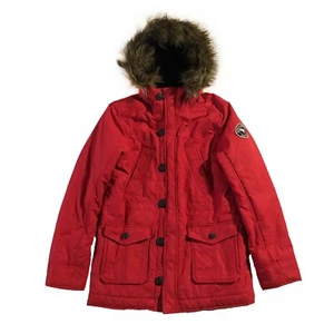 Abercrombie & Fitch Kids 15/16 Red Faux Fur Hooded Parka Jacket - Picture 1 of 11