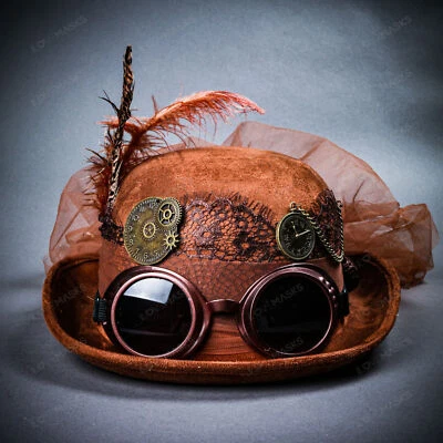 Sombrero de copa Steampunk victoriano con flores para mujer - marrón tocado de Halloween Foto 1 de 4