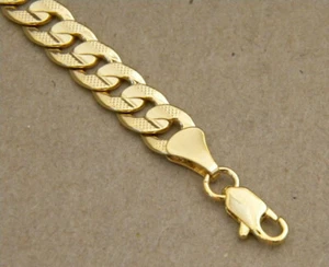 Men's Lady's Yellow Gold Plated Frosted Finish Curb Cubic Cuban Bracelet 8in 6mm - Picture 1 of 4