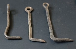 DS159–THREE Different Antique Hand Forged Iron Hooks Barn Doors Gates 19th C. - Picture 1 of 7
