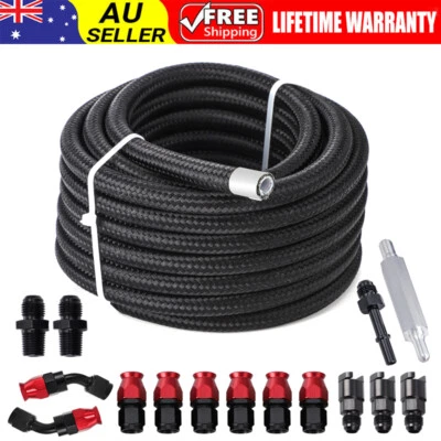 AN6 6AN 25FT E85 Nylon Braided Fuel Line Hose Fitting Kit 10PCS Fitting Adapters - image 1 of 4