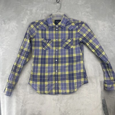 Camisa American Eagle para mujer talla S púrpura a cuadros perla a presión ligera L/S Foto 1 de 4