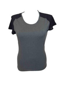 Bench Damen Mesh Panel Tee T-Shirt Kurzarmshirt Oberteil, schwarz grau, M