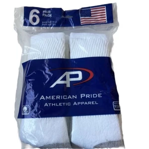American Pride Men's Shoe Size 7-12 White Cotton 6 Pack Crew Athletic Socks NWT - Picture 1 of 10