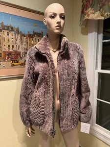 25" grau/braun Strick geschoren Biber Echtfell Pullover Reißverschluss Jacke 6/8 - Bild 1 von 8