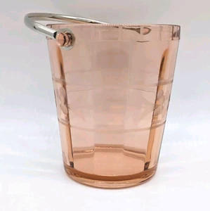 Vintage Art Deco Eiskübel rosa Depression geätzt mattierte Blumen silberner Griff - Bild 1 von 6