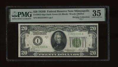 DBR 1928-B $20 DGS FRN Minneapolis Fr. 2052-Idgs PMG 35 Serial I03223305A - Image 1 of 2