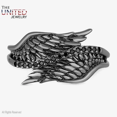 Anello Halloween in argento sterling 925 fatto a mano con ali di spinello ner... - Immagine 1 di 4