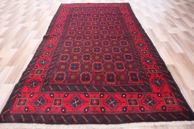Alfombra Tribal Baluchi Tradicional 3x6 - Diseño Gulón Octogonal Rojo Profundo y Negro. Foto 1 de 2