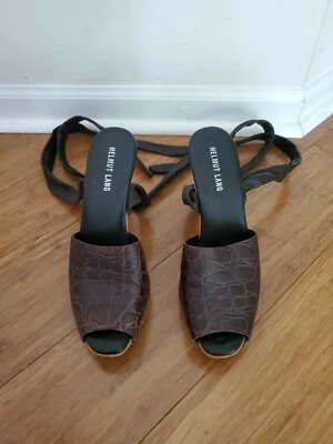 Sandalias de tacón Helmut Lang de cuero marrón con corbata al tobillo hechas en Italia talla 38,5 Foto 1 de 4