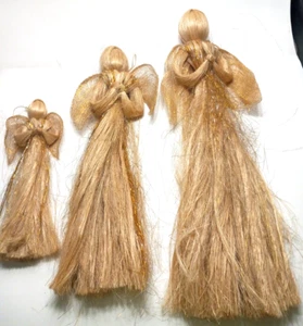 3 Straw Angel Wall Hangings Metallic Threads Prayer Hands 24 in 20 in 12 in - Picture 1 of 8