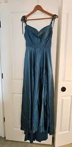 Lavetir Charlotte 68108 Teal Blue Silk Satin Sleeveless Long Slit Dress Size 8 - Picture 1 of 9
