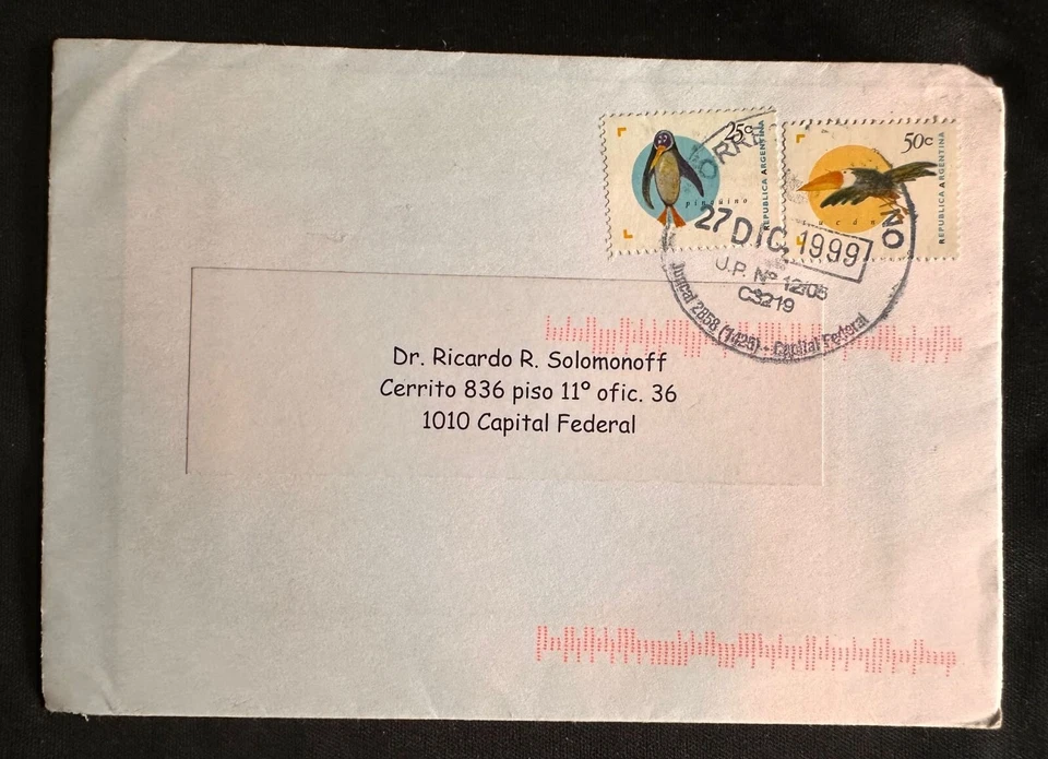 CM) 1999. ARGENTINA. PENGUIN. TOUCAN. INTERNAL MAIL. XF - Image 1 of 1