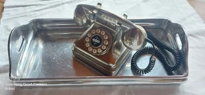 Retro Silber Telefon Vintage Druckknopf Digital Chrom Schreibtisch Rotary - Bild 1 von 4