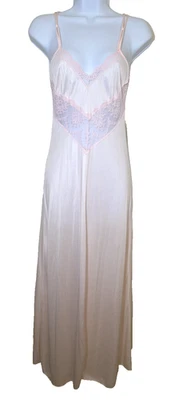 Vtg J.C Penney Nightgown Long Slip Dress Nylon Lace Pink Union 1970s XS - Image 1 of 4