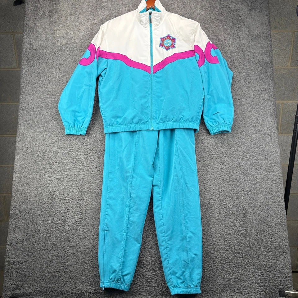 Conjunto de chándal vintage HEAD para hombre pequeño años 90 cremallera completa azul azulado rosa blanco retro Foto 1 de 4