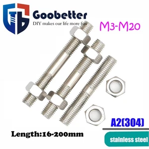 M3-M20 Double End Threaded Stud Bar Rod Bolts Screws With Hex Nuts A2 Stainless - Picture 1 of 254