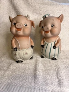 De colección Lefton Mr & Mrs Piggy Piggie Bankk Juego de Par China Bisque - Imagen 1 de 7