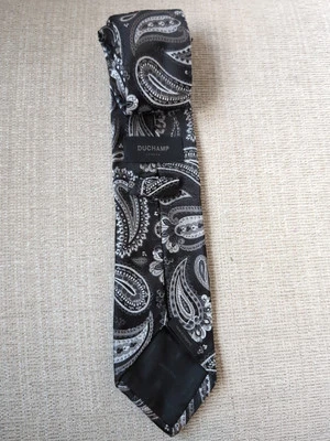 Gravata paisley Duchamp London seda preto e branco - Imagem 1 de 4