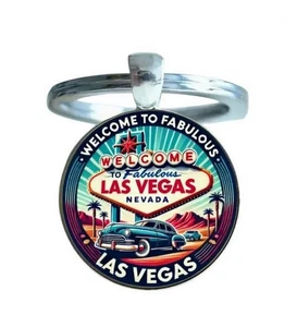 Porte-clés, bijou de sac cabochon imprimé Welcome Fabulous las vegas nevada. - Picture 1 of 5
