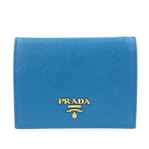PRADA Saffiano Leather Bi-fold Compact Wallet Blue 1M0204 Authentic Used F/S - Picture 1 of 19