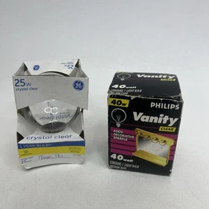 Set Of 2 Vanity Light Bulbs- GE & Philips 40 W & 25 W- Crystal Clear - Picture 1 of 6