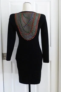 Sexy Vestido ceñido al cuerpo de malla de cristal glamour tejido negro rubí lillie de colección años 80 S - Imagen 1 de 14
