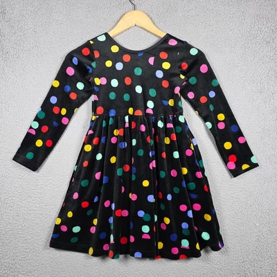 Hanna Andersson Dress Size 6-7 Black Poka Dot Velvet A-Line Midi Holiday Flared - Image 1 of 4