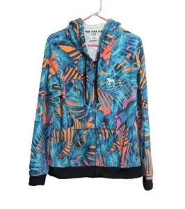 Victoria's Secret Rosa MEDIANO Tropical Cremallera Completa Sudadera con Capucha Rosa Neón Hojas de Palma - Imagen 1 de 21