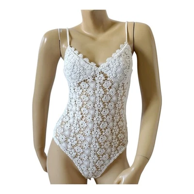 H&M Mujer Talla XS Blanco Transparente Crochet Correa de Espagueti Cami Body Camisa Foto 1 de 4