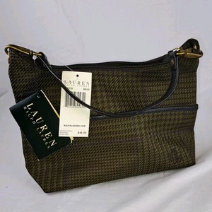Borsa hobo nuova con etichette Lauren Ralph Lauren Bree a quadri marrone piccola vintage tasca interna - Foto 1 di 12