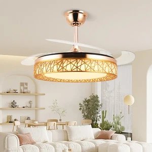 42 Inch Ceiling Fan LED Crystal Light Gold Retractable with Remote Control Kit - Picture 1 of 10