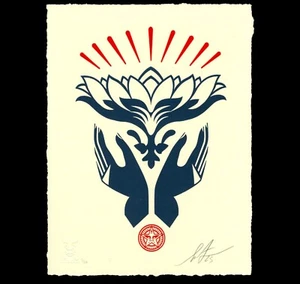 OBEY Giant Red LOTUS HANDS Signed Shepard Fairey LE /250 - Picture 1 of 2