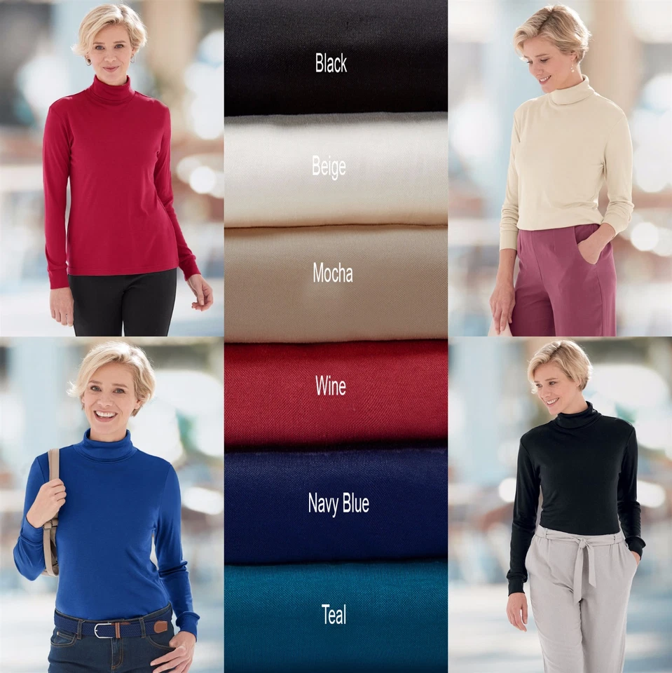 WOMENS LADIES LONG SLEEVE POLO NECK TOP TURTLE NECK TOP JUMPER UK SIZES 8-26