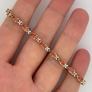 9ct Yellow Gold Mystic Topaz & Diamond Cluster Tennis Bracelet 7.5" Hallmarked - Picture 1 of 5