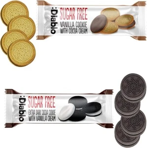 Diablo Sugar Free Sandwich Cookies 44g Pack of 1/3/6/12/48 Cookie Biscuits NEW - Picture 1 of 8
