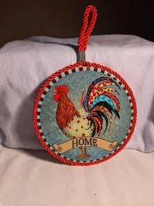 Hanging Wall Decor  Vintage  5 1/2" Round Farmhouse Rooster Tile w/ cork back  - Picture 1 of 7