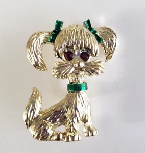 Prendedor vintage Gerrys cachorro perro rojo estrás ojos esmalte tono dorado 1-5/16" - Imagen 1 de 3