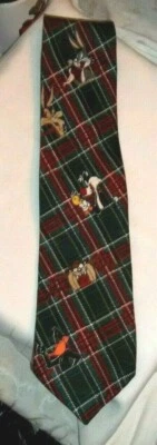 Looney Tunes,Tweety/Bugs,Men's,Green/Red Plaid,Dress,Tie,Excellent Condition! - Image 1 of 3