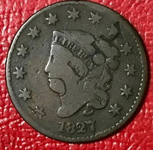COUNTERSTAMPED ARTO 1827 CORONET HEAD LARGE CENT COIN-APR421 - Picture 1 of 3