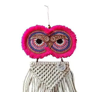 Gypsy Owl Macrame Wall Hanging Decor Pink - Picture 1 of 9