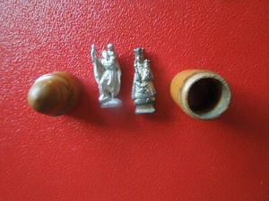 J6966 ANTIQUE FRANCE POCKET SHRINE BOXWOOD 2 X STATUE SEE DESCRIPTION - Picture 1 of 8