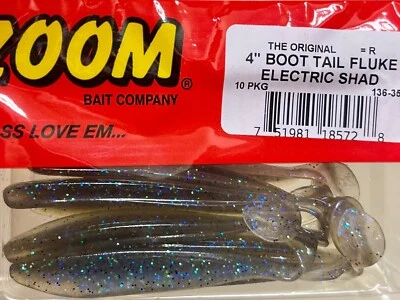 Zoom Boot Tail Fluke 4” Paddle Tail Swimbait Bass Redfish 10pk -Electric Shad - Image 1 of 4