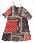 Tu Womens Red Geometric Viscose T-Shirt Dress Size S V-Neck