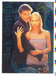 JUEGO DE 2 TARJETAS DE INSERCIÓN DE DESTINO OSCURO BUFFY THE VAMPIRE SLAYER MINI HOJA DE PRENSA SIN CORTAR - Imagen 1 de 2