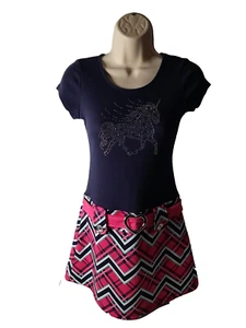 Pink & Violet Girl's Marsha Dress Unicorn Short Sleeve, Belt Heart Look - Picture 1 of 9
