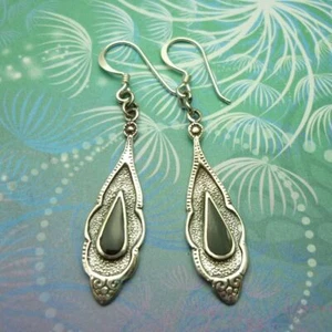 Vintage Elegant Vintage Sterling Silver Earrings  Charm - Black Onyx - Style 6 - Imagen 1 de 2